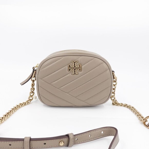 Tory Burch Kira Chevron Small Camera Crossbody Bag Classic Taupe OS - Picture 9 of 14